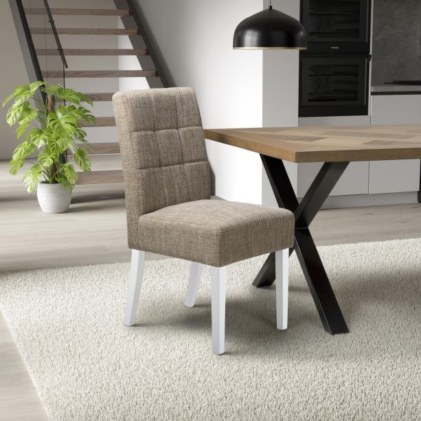 Belgraone Oatmeal Tweed Effect Waffle Back Dining Chair – White Legs (2pk) by Shankar | Style Our Home