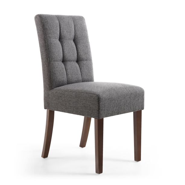 Belgraone Steel Grey Linen Effect Waffle Back Dining Chair – Walnut Legs (2pk) by Shankar | Style Our Home