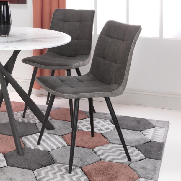 Marlowell Twin Tone Suede Effect Dining Chair – Dark Grey Seat & Black Metal X Frame Legs (2pk) by Shankar | Style Our Home