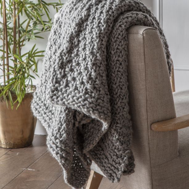 Mossano Chunky Knitted Throw Grey by Gallary Living | Style Our Home