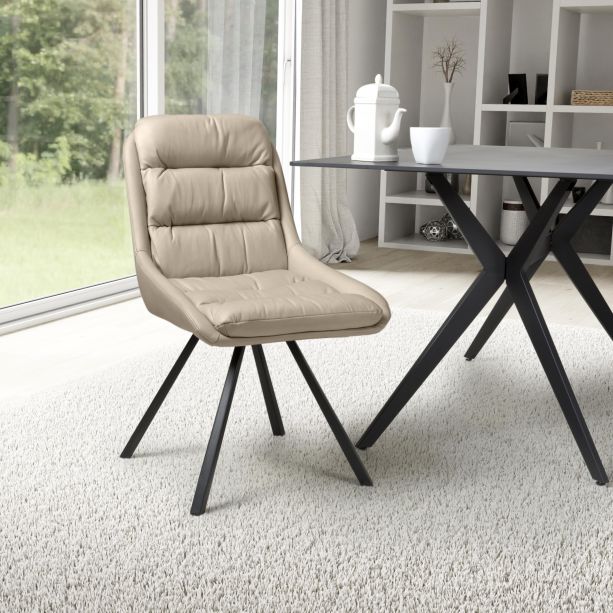 Monteley Cream Leather Effect Swivel Dining Chair – Black Metal Tapered Legs (2pk) by Shankar | Style Our Home