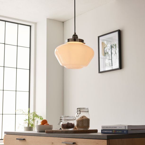 Camberano 1 Pendant Light Bright Nickel Opal Glass by Gallary Living | Style Our Home