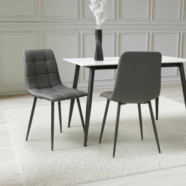 Rivomont Grey Leather Effect Contemporary Dining Chair – Black Metal Tapered Legs (4pk) by Shankar | Style Our Home