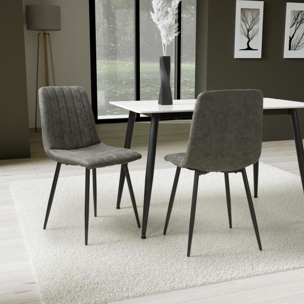 Rivomont Grey Microfibre Contemporary Dining Chair – Black Metal Tapered Legs (4pk) by Shankar | Style Our Home