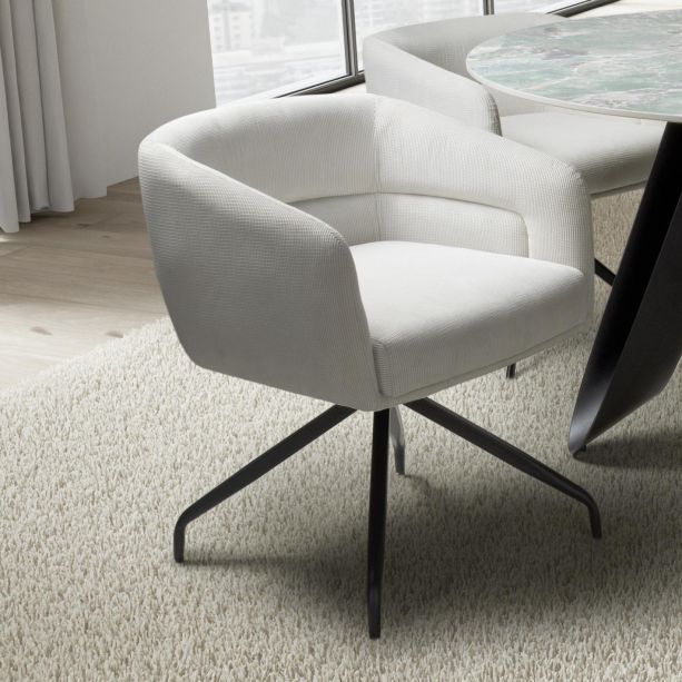 Bromlford White Corduroy Swivel Dining Chair – Black Metal Four Star Base (2pk) by Shankar | Style Our Home