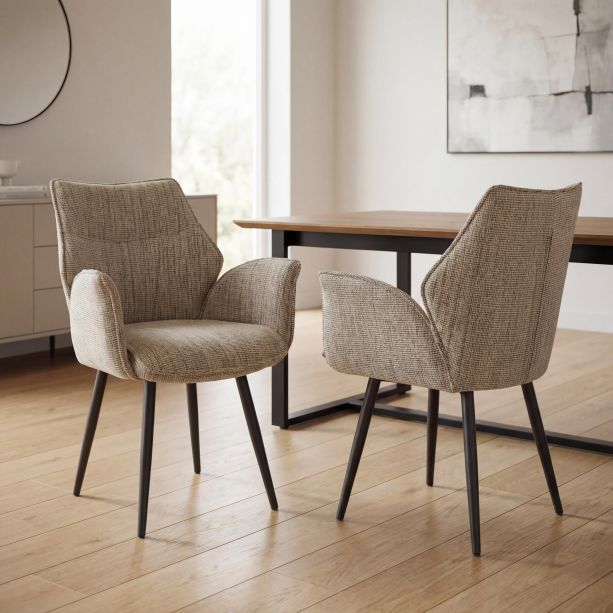 Monteley Toffee Fabric Swivel Dining Chair – Black Metal Tapered Legs (2pk) by Shankar | Style Our Home