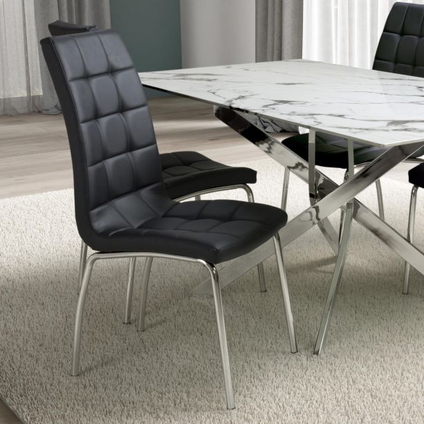 Mayfabury Black Leather Effect Dining Chair – Chrome Metal Legs (2pk) by Shankar | Style Our Home