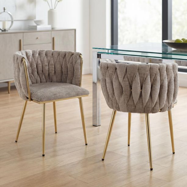 Bridgfstone Mink Chenille Accent Dining Chair – Gold Metal Frame (2pk) by Shankar | Style Our Home