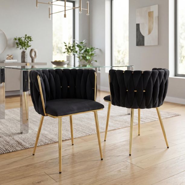 Bridgfstone Black Brushed Velvet Accent Dining Chair – Gold Metal Frame (2pk) by Shankar | Style Our Home