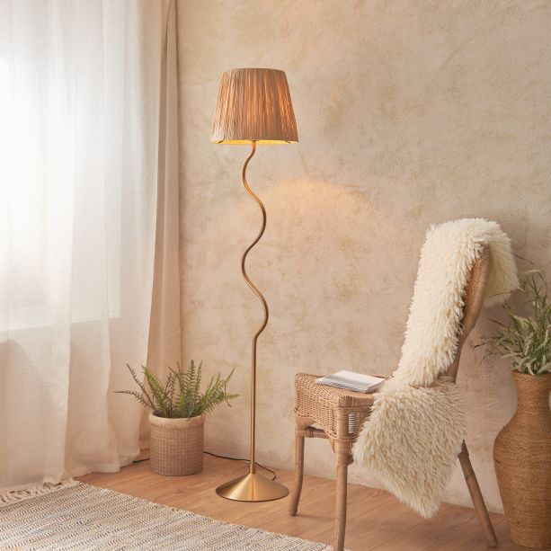 Wrigglano 1 Floor Lamp Brushed Aged Brass by Gallary Living | Style Our Home
