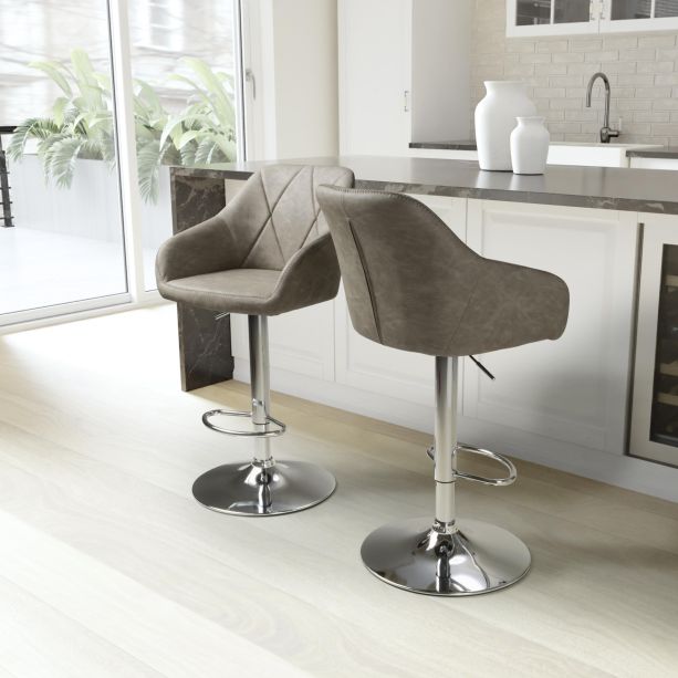 Carltmere Mink Leather Effect Swivel Bar Stool with Chrome Base (2pk) by Shankar | Style Our Home