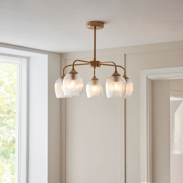 Ashcrano Ribbed 5 Pendant Light Brushed Aged Brass by Gallary Living | Style Our Home
