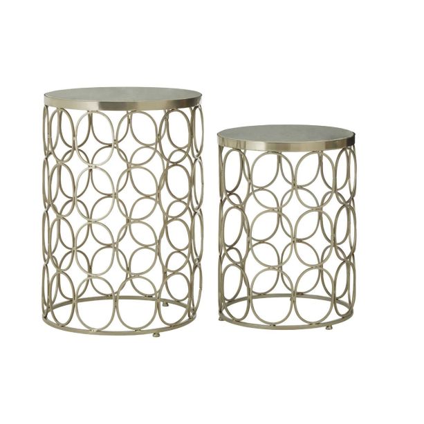 Templexa Marble and Nickel Finish Set of 2 Side Tables by Prestige Designs | Style Our Home