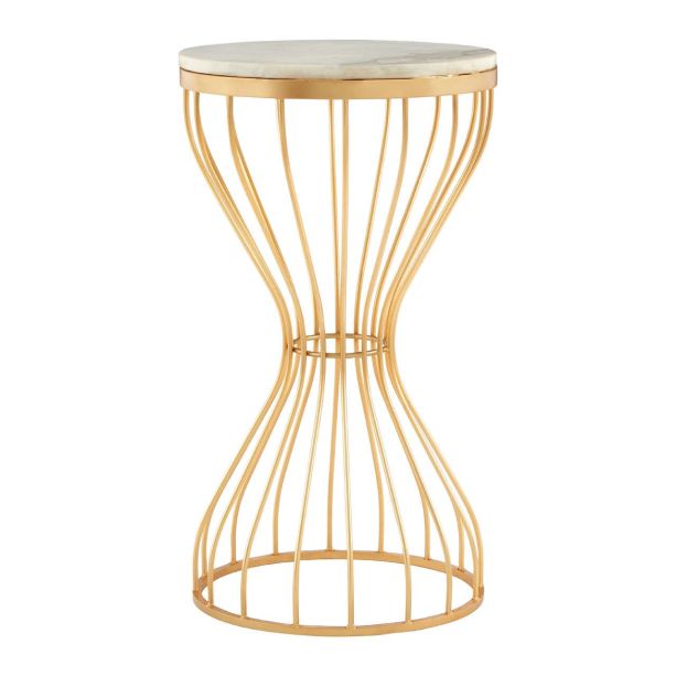 Templexa White Marble and Gold Base Round Side Table by Prestige Designs | Style Our Home