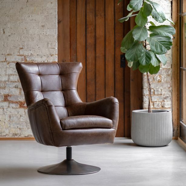 Bristaro Swivel Chair Brown Leather by Gallery Living | Style Our Home
