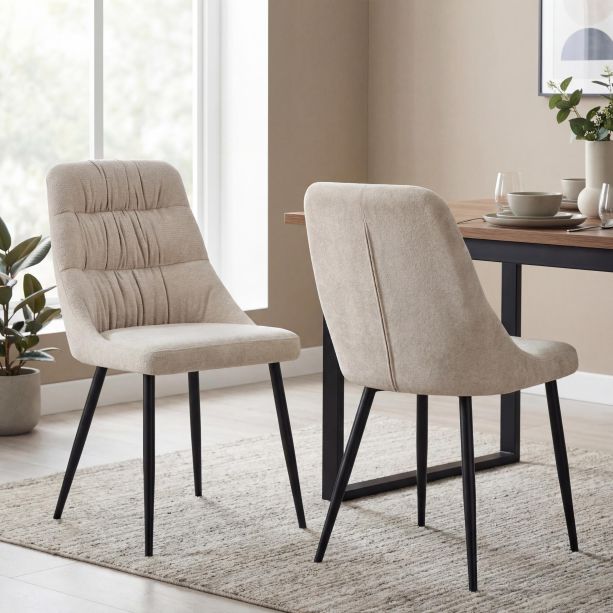 Aurelmore Natural Chenille Fabric Dining Chair with Black Metal Legs (2pk) by Shankar | Style Our Home