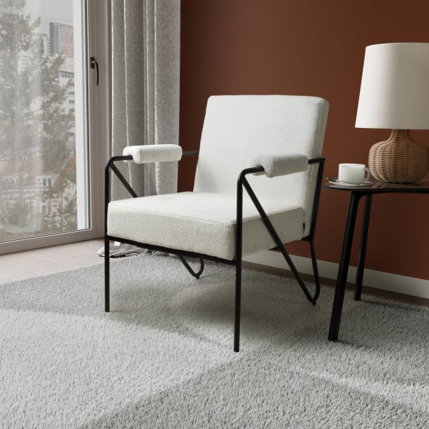 Sterlmore Natural Fabric Industrial Armchair – Black Metal Frame by Shankar | Style Our Home