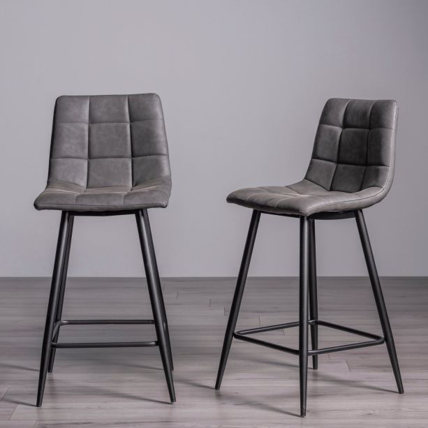 Mondrian - Dark Grey Faux Leather Bar Stool with Black Legs (Pair) by Bentley Designs | Style Our Home