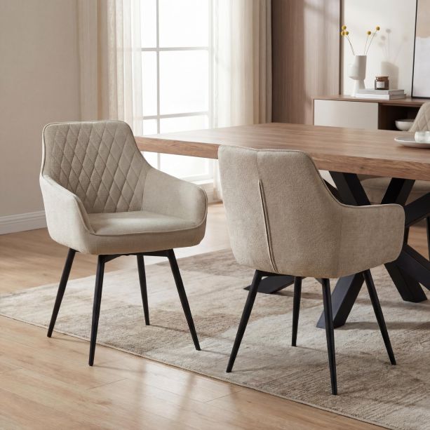 Wexfohall Beige Fabric Mid-Century Style Dining Chair – Metal Legs (2pk) by Shankar | Style Our Home