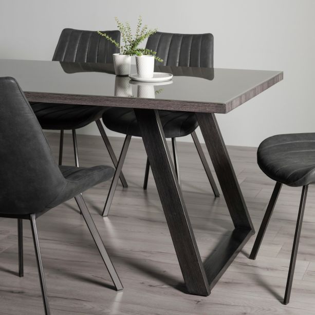 Hirst Grey Painted Tempered Glass 6 Seater Dining Table with Grey Legs by Bentley Designs | Style Our Home