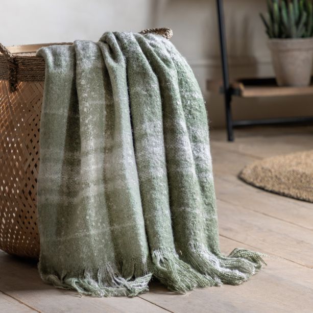 Checkano Faux Mohair Throw Olive by Gallary Living | Style Our Home