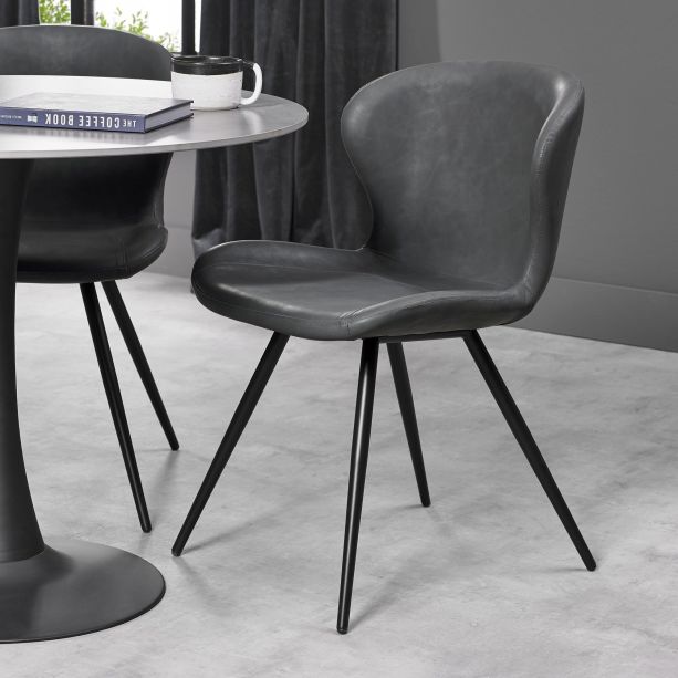 Arlo - Dark Grey Faux Leather Chair with Black Legs (Pair) by Bentley Designs | Style Our Home