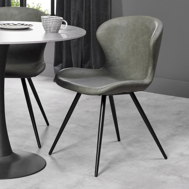 Arlo - Olive Vintage Faux Leather Chair with Black Legs (Pair) by Bentley Designs | Style Our Home