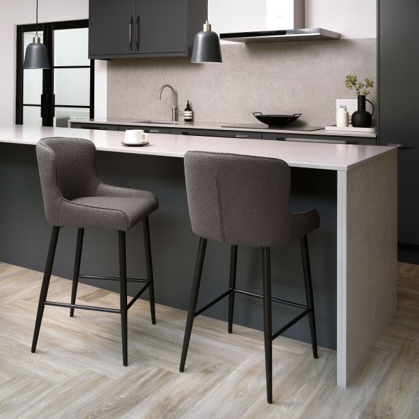 Rubens - Grey Boucle Fabric Bar Stool with Black Legs (Pair) by Bentley Designs | Style Our Home
