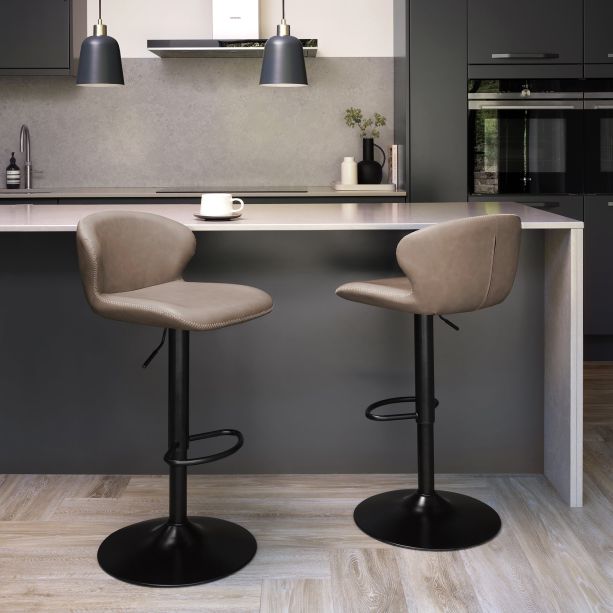 Rosso - Stone Vintage Faux Leather Gas Lift Swivel Barstool with Black Base (Single) by Bentley Designs | Style Our Home
