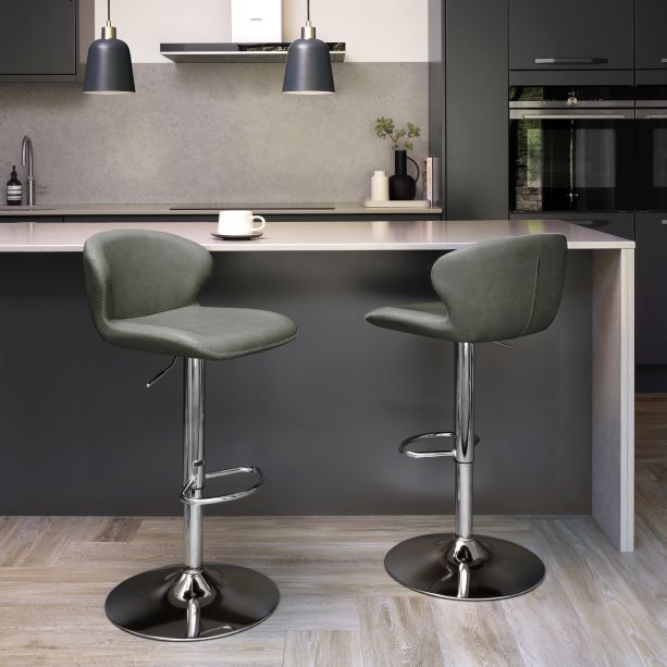 Rosso - Olive Vintage Faux Leather Gas Lift Swivel Barstool with Chrome Base (Single) by Bentley Designs | Style Our Home