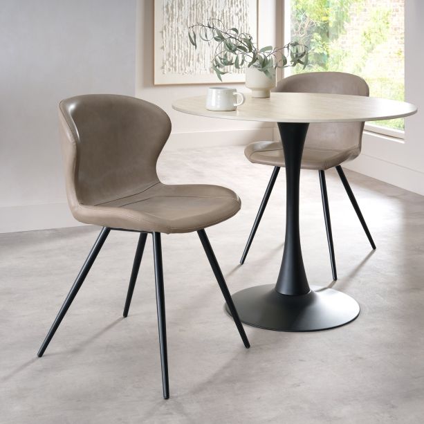 Arlo - Vintage Stone Faux Leather Chair with Black Legs (Pair) by Bentley Designs | Style Our Home
