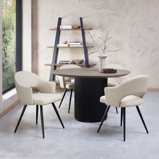 Jorge Grey Oak Round Dining Table with a Black Pedestal by Bentley Designs | Style Our Home