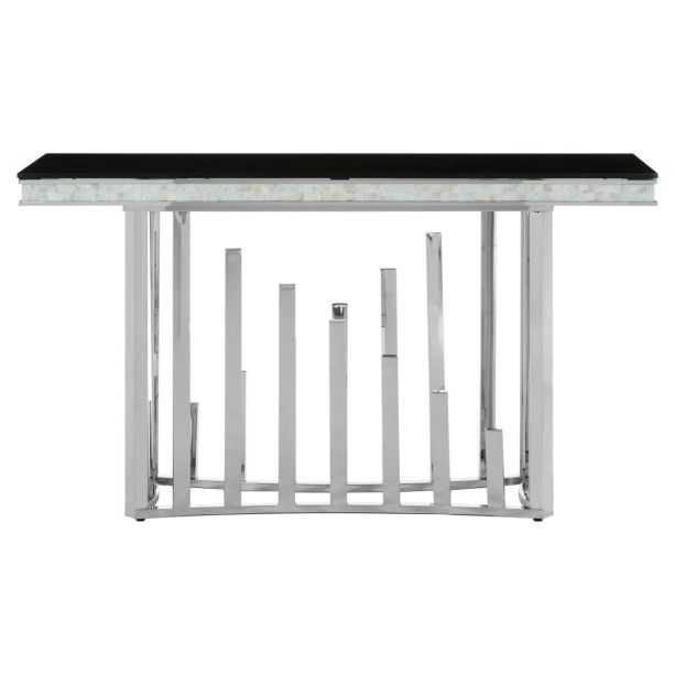 Elixara Silver Console Table with Black Glass Top by Prestige Designs | Style Our Home