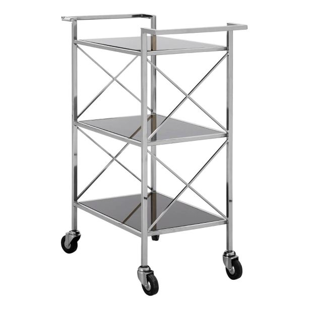 Hoffara Black Mirrored Glass 3 Tier Trolley by Prestige Designs | Style Our Home