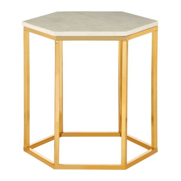 Templexa White Marble and Gold Hexagonal Side Table by Prestige Designs | Style Our Home