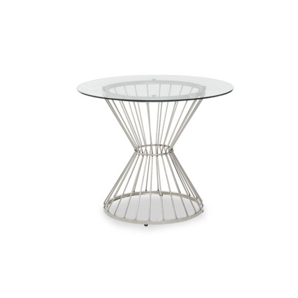 Anziora Hourglass Dining Table with Clear Glass and Silver Base by Prestige Designs | Style Our Home