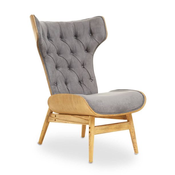 Vinsara Dark Grey Velvet Chair with Winged Back by Prestige Designs | Style Our Home