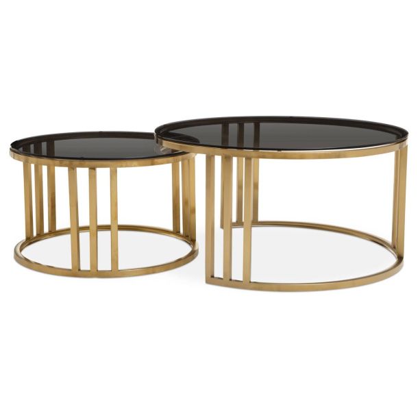 Alvora Set of 2 Gold Base and Glass Top Round Nesting Coffee Tables by Prestige Designs | Style Our Home