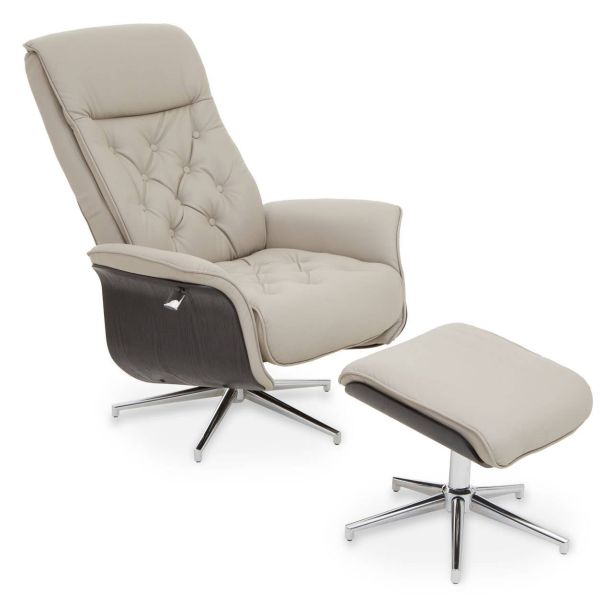 Warrinex Mink Leather Effect Recliner And Footstool by Prestige Designs | Style Our Home
