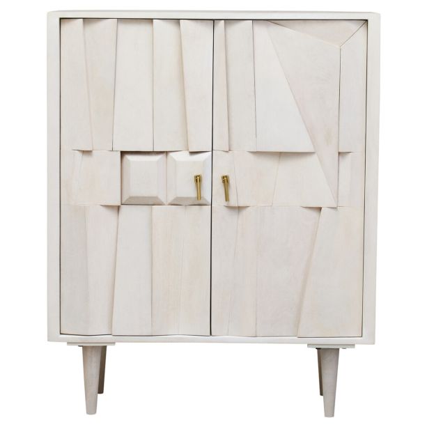 Sitara Two Door Whitewash Mango Wood Abstract Cabinet by Prestige Designs | Style Our Home