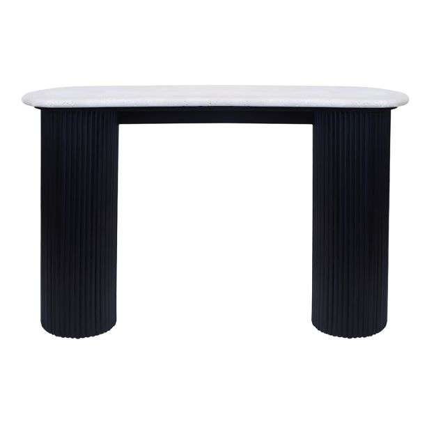 Waltara Travertine Top Console Table with Black Acacia Wood Legs by Prestige Designs | Style Our Home