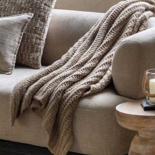 Luxurano Melange Knit Throw Oatmeal by Gallary Living | Style Our Home