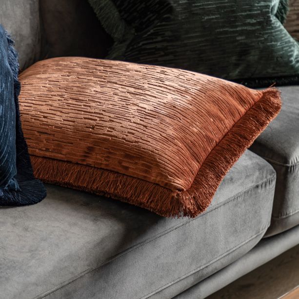 Cutano Velvet Fringe Cushion Terracotta (Pair) by Gallary Living | Style Our Home