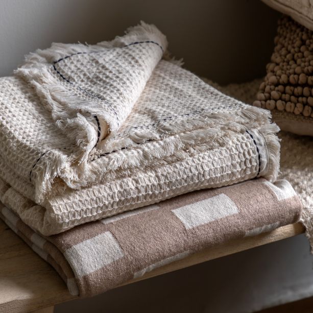 Stitchano Border Waffle Throw Cream by Gallary Living | Style Our Home