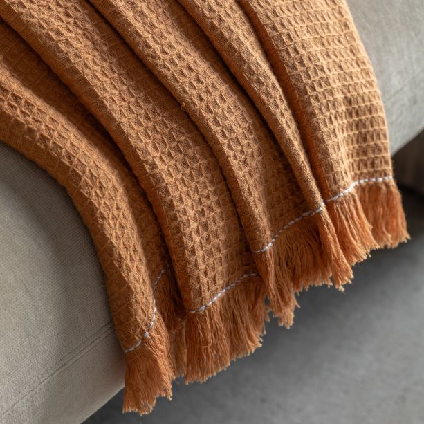 Stitchano Border Waffle Throw Apricot by Gallary Living | Style Our Home