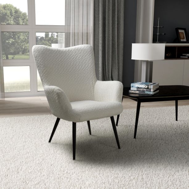 Ellingone White Chenille Effect Winged Armchair by Shankar | Style Our Home