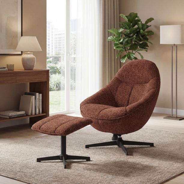 Keswicote Copper Blush Fabric Swivel Lounge Chair & Footstool by Shankar | Style Our Home
