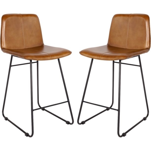 Robinson Brown Leather Bar Stool (a pair) by Libra | Style Our Home