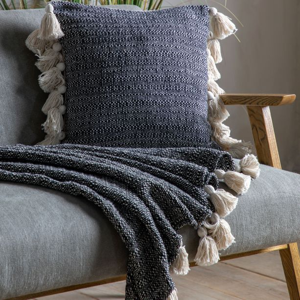 Wovenano Throw with Tassels Black by Gallary Living | Style Our Home