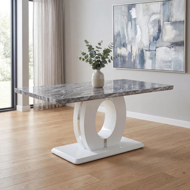 Loxlmere 1.5m Marble Effect Dining Table with High Gloss Base by Shankar | Style Our Home